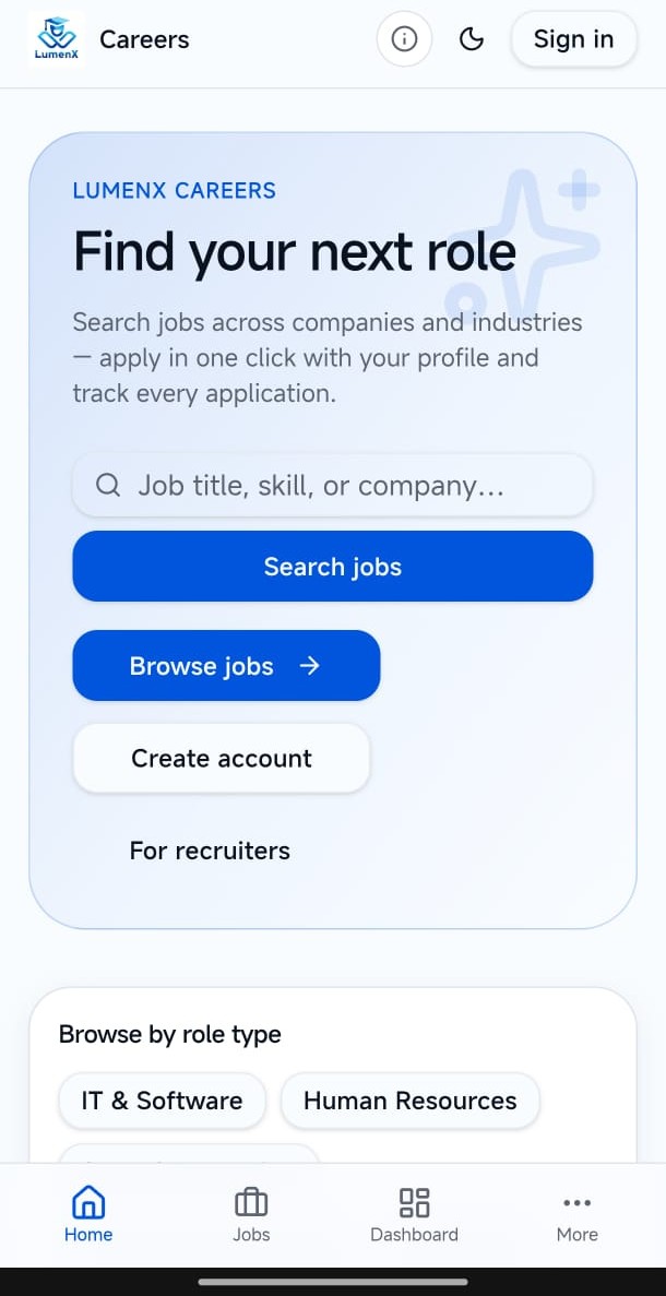 LumenX Careers home screenshot
