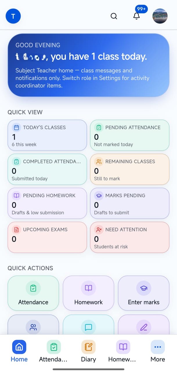 LumenX Connect teacher home